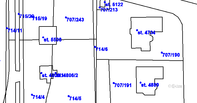 Parcela st. 714/7 v KÚ Rakovník, Katastrální mapa