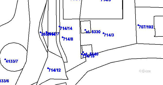 Parcela st. 714/9 v KÚ Rakovník, Katastrální mapa