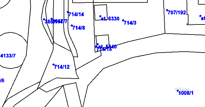 Parcela st. 714/10 v KÚ Rakovník, Katastrální mapa