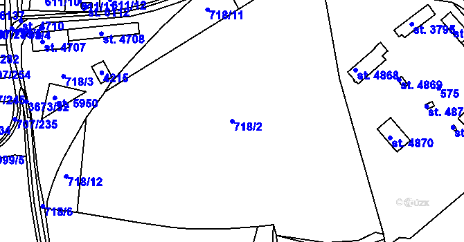 Parcela st. 718/2 v KÚ Rakovník, Katastrální mapa