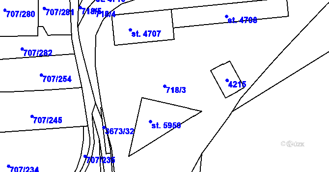Parcela st. 718/3 v KÚ Rakovník, Katastrální mapa