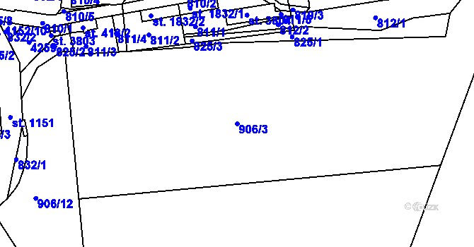 Parcela st. 906/3 v KÚ Rakovník, Katastrální mapa