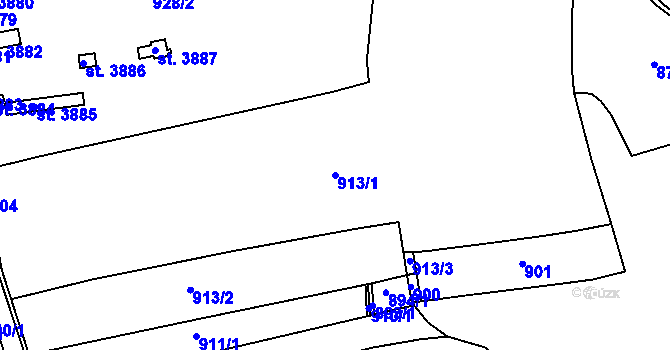 Parcela st. 913/1 v KÚ Rakovník, Katastrální mapa