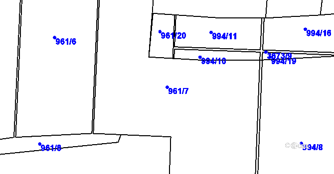 Parcela st. 961/7 v KÚ Rakovník, Katastrální mapa