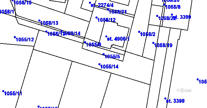 Parcela st. 1055/5 v KÚ Rakovník, Katastrální mapa