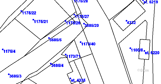 Parcela st. 1173/40 v KÚ Rakovník, Katastrální mapa