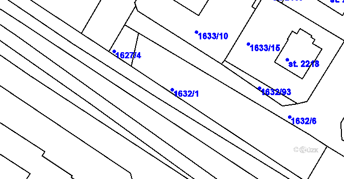 Parcela st. 1632/1 v KÚ Rakovník, Katastrální mapa