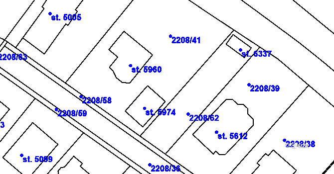 Parcela st. 2208/40 v KÚ Rakovník, Katastrální mapa