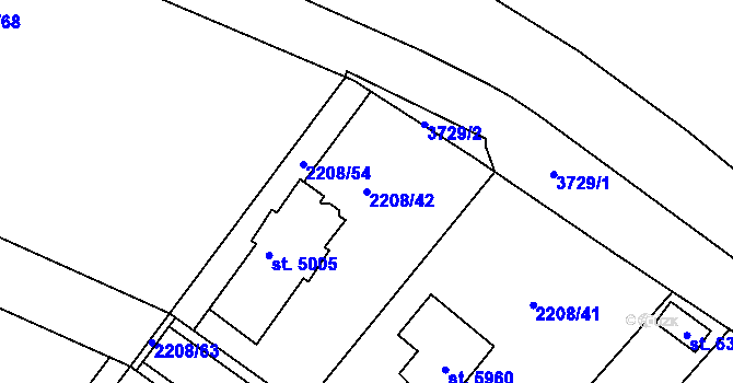 Parcela st. 2208/42 v KÚ Rakovník, Katastrální mapa