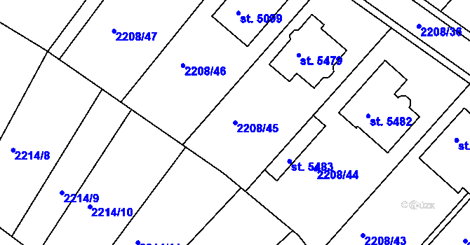 Parcela st. 2208/45 v KÚ Rakovník, Katastrální mapa