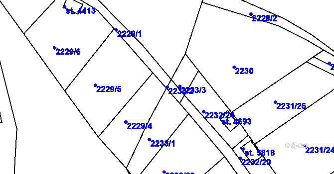 Parcela st. 2233/2 v KÚ Rakovník, Katastrální mapa