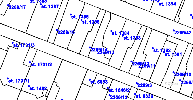 Parcela st. 2269/13 v KÚ Rakovník, Katastrální mapa