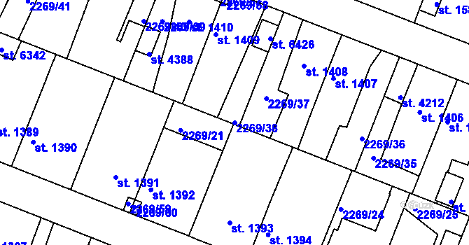 Parcela st. 2269/38 v KÚ Rakovník, Katastrální mapa