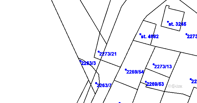 Parcela st. 2273/21 v KÚ Rakovník, Katastrální mapa