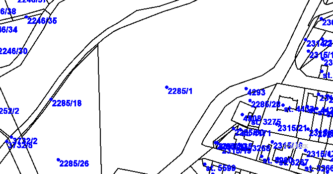 Parcela st. 2285/1 v KÚ Rakovník, Katastrální mapa
