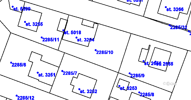 Parcela st. 2285/10 v KÚ Rakovník, Katastrální mapa