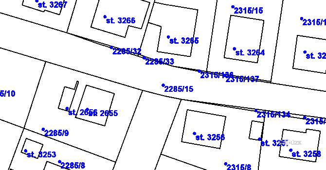Parcela st. 2285/15 v KÚ Rakovník, Katastrální mapa