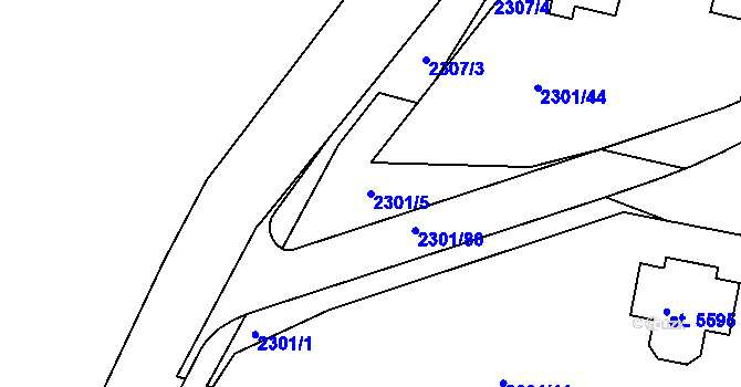 Parcela st. 2301/5 v KÚ Rakovník, Katastrální mapa
