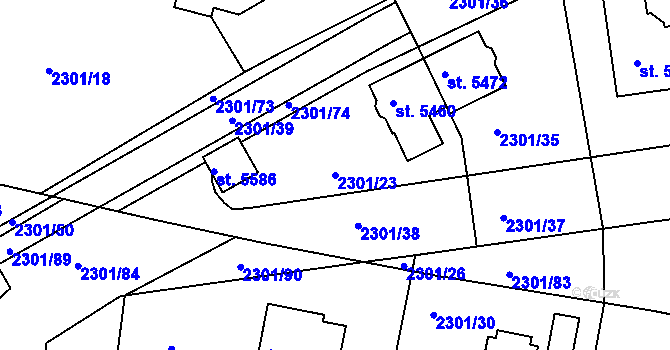 Parcela st. 2301/23 v KÚ Rakovník, Katastrální mapa