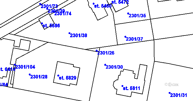 Parcela st. 2301/26 v KÚ Rakovník, Katastrální mapa