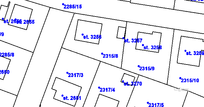Parcela st. 2315/8 v KÚ Rakovník, Katastrální mapa