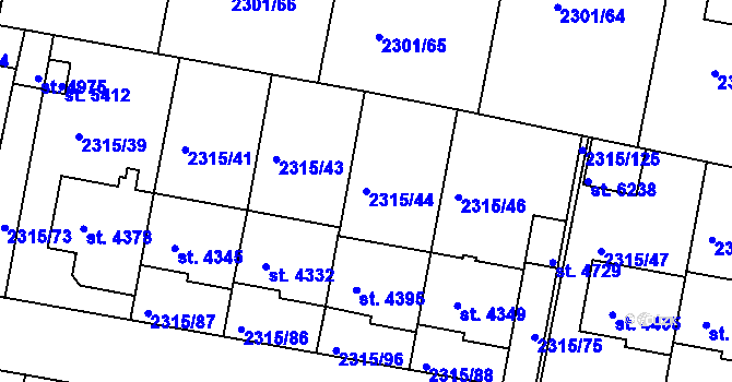 Parcela st. 2315/44 v KÚ Rakovník, Katastrální mapa