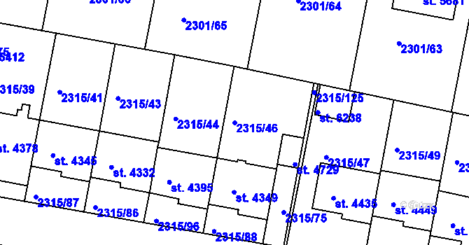 Parcela st. 2315/46 v KÚ Rakovník, Katastrální mapa
