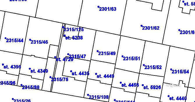 Parcela st. 2315/49 v KÚ Rakovník, Katastrální mapa