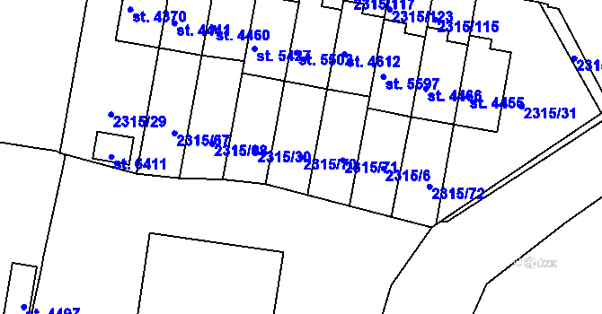 Parcela st. 2315/70 v KÚ Rakovník, Katastrální mapa