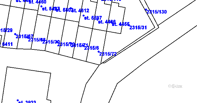 Parcela st. 2315/72 v KÚ Rakovník, Katastrální mapa