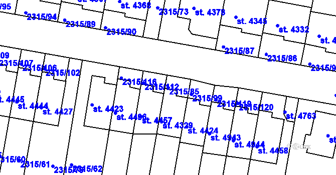 Parcela st. 2315/85 v KÚ Rakovník, Katastrální mapa