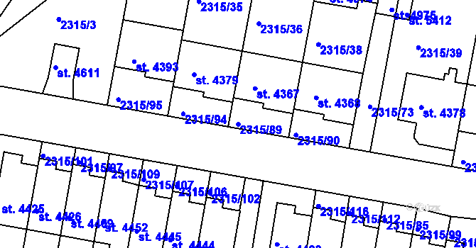 Parcela st. 2315/89 v KÚ Rakovník, Katastrální mapa