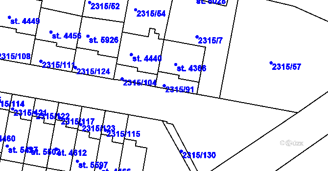 Parcela st. 2315/91 v KÚ Rakovník, Katastrální mapa