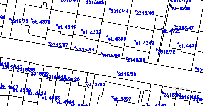Parcela st. 2315/96 v KÚ Rakovník, Katastrální mapa