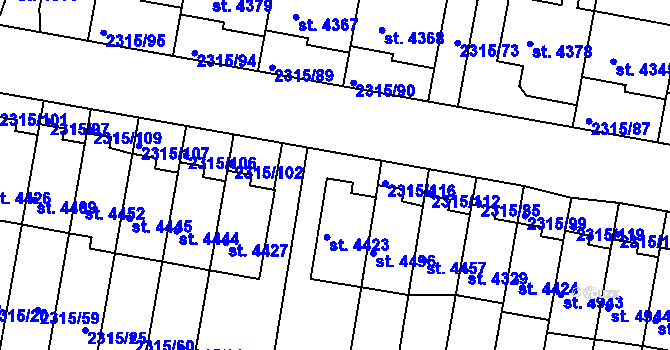 Parcela st. 2315/98 v KÚ Rakovník, Katastrální mapa