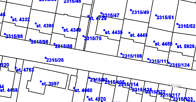 Parcela st. 2315/103 v KÚ Rakovník, Katastrální mapa