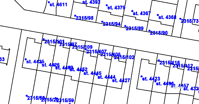 Parcela st. 2315/106 v KÚ Rakovník, Katastrální mapa