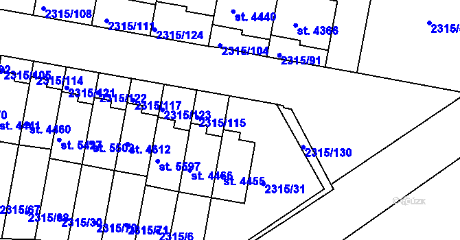 Parcela st. 2315/110 v KÚ Rakovník, Katastrální mapa