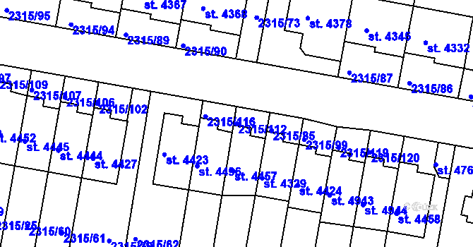 Parcela st. 2315/112 v KÚ Rakovník, Katastrální mapa