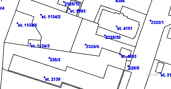Parcela st. 2325/5 v KÚ Rakovník, Katastrální mapa
