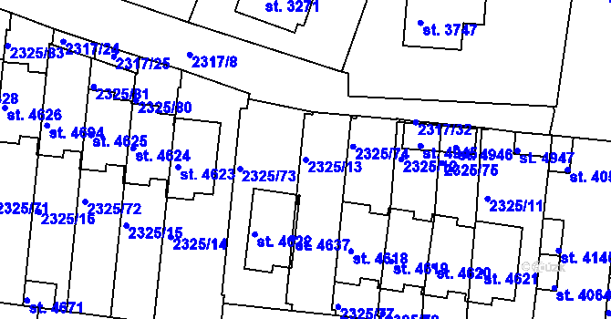 Parcela st. 2325/13 v KÚ Rakovník, Katastrální mapa
