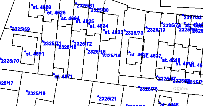Parcela st. 2325/14 v KÚ Rakovník, Katastrální mapa