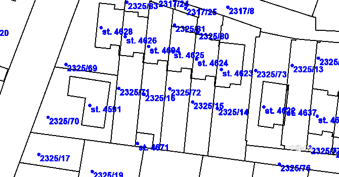 Parcela st. 2325/72 v KÚ Rakovník, Katastrální mapa