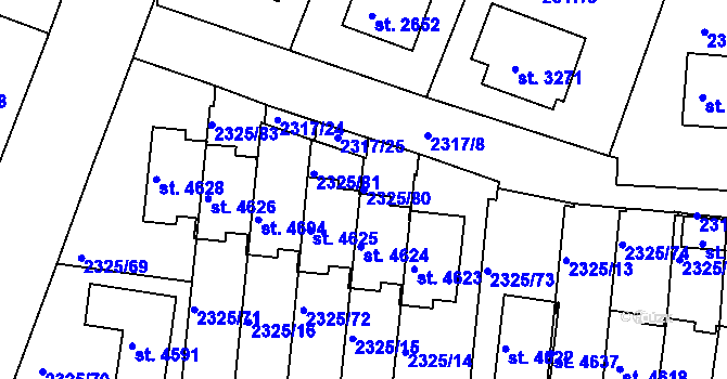 Parcela st. 2325/80 v KÚ Rakovník, Katastrální mapa