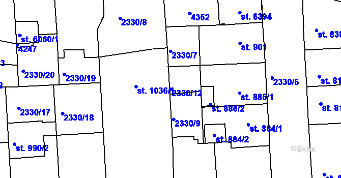 Parcela st. 2330/12 v KÚ Rakovník, Katastrální mapa