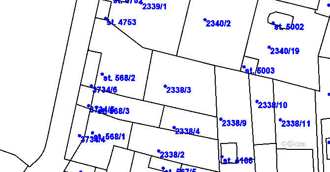 Parcela st. 2338/3 v KÚ Rakovník, Katastrální mapa