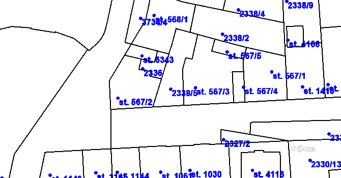 Parcela st. 2338/5 v KÚ Rakovník, Katastrální mapa