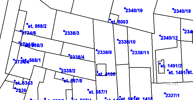 Parcela st. 2338/9 v KÚ Rakovník, Katastrální mapa