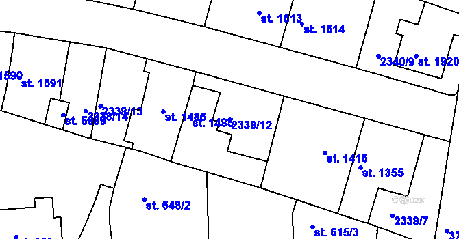 Parcela st. 2338/12 v KÚ Rakovník, Katastrální mapa