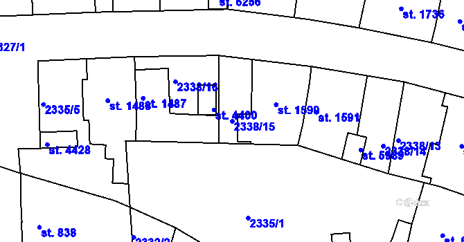 Parcela st. 2338/15 v KÚ Rakovník, Katastrální mapa